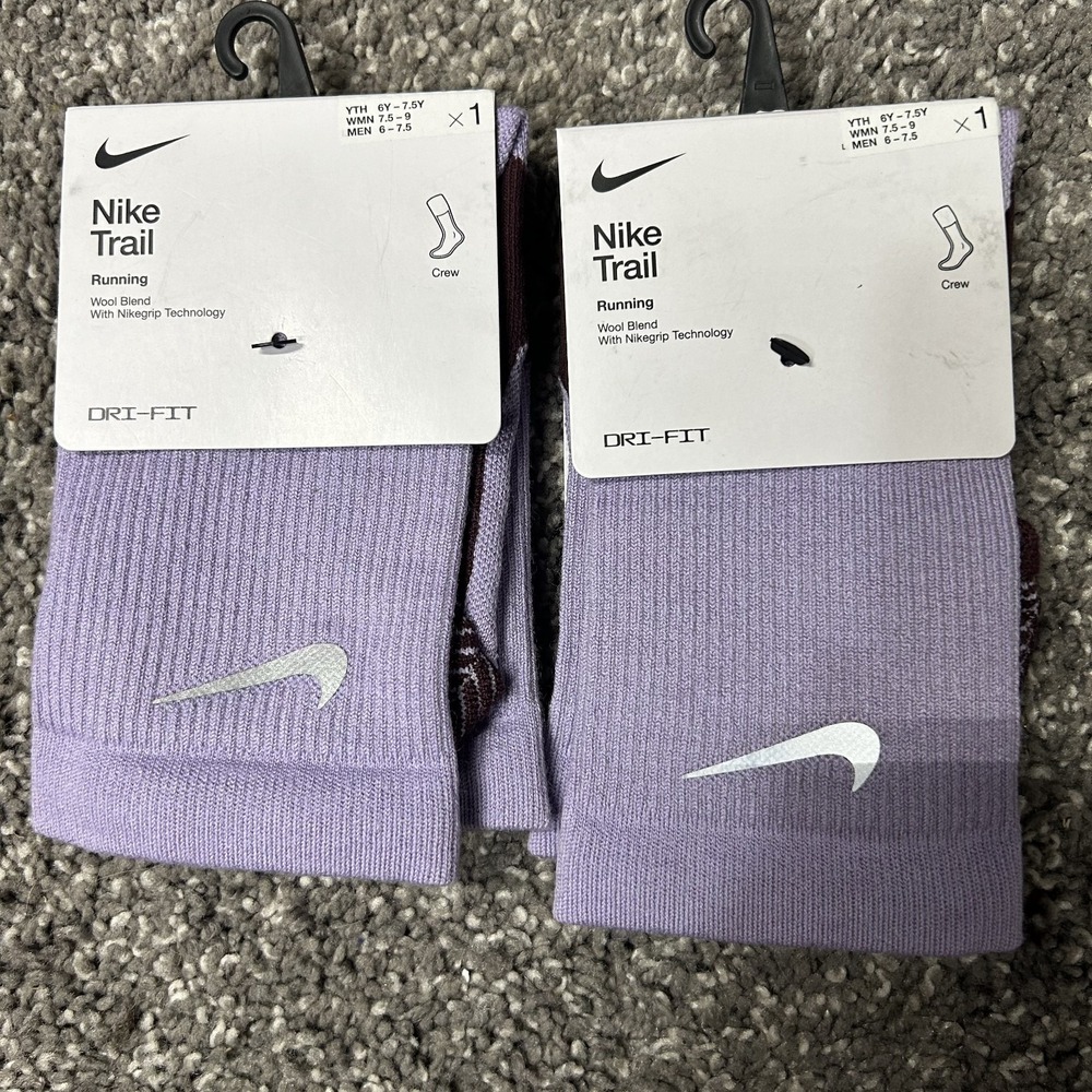 Nike Womens Size 7.5-9 Purple Trail Wool Blend Cushioned Crew Socks 2 Pair